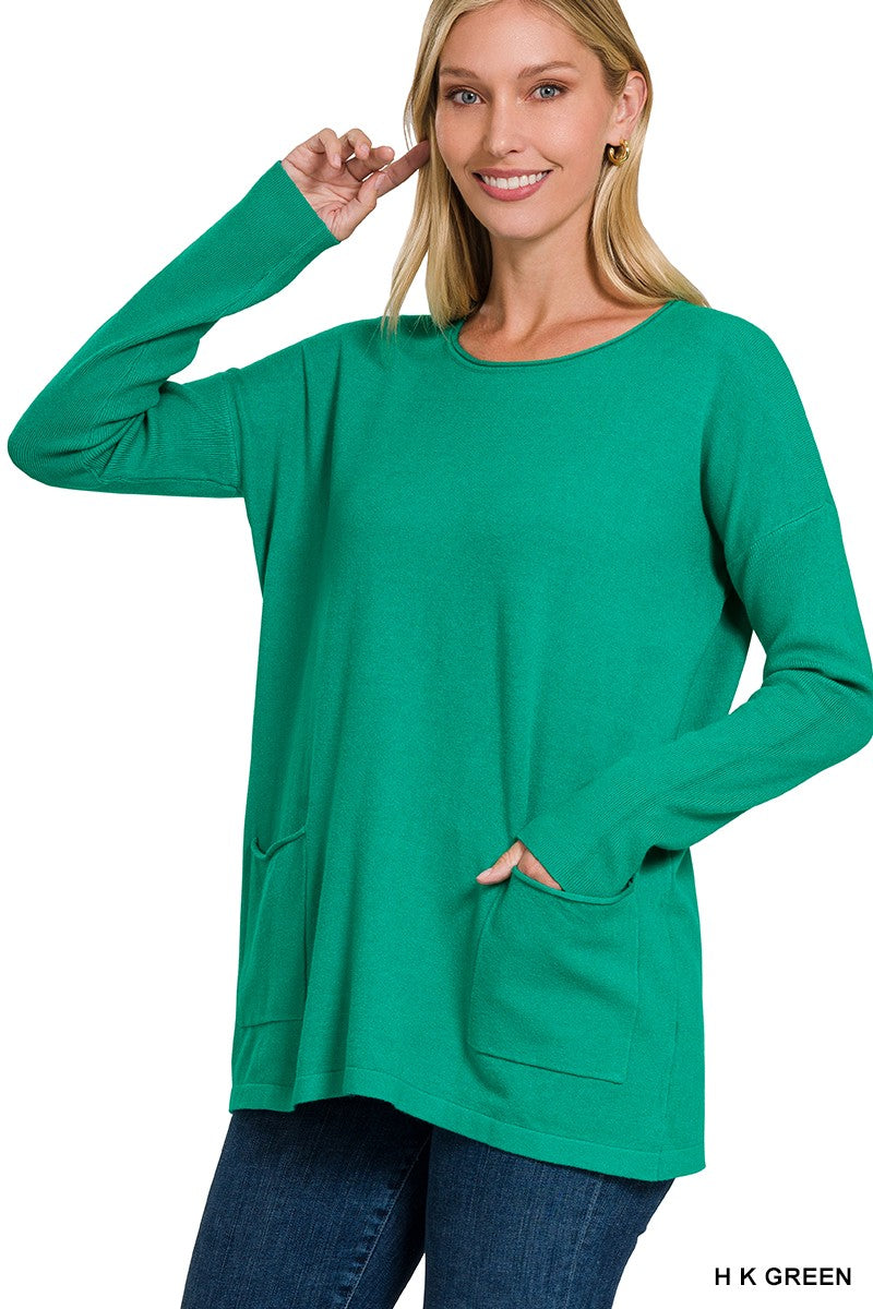 Zenana Viscose Front Pockets Sweater