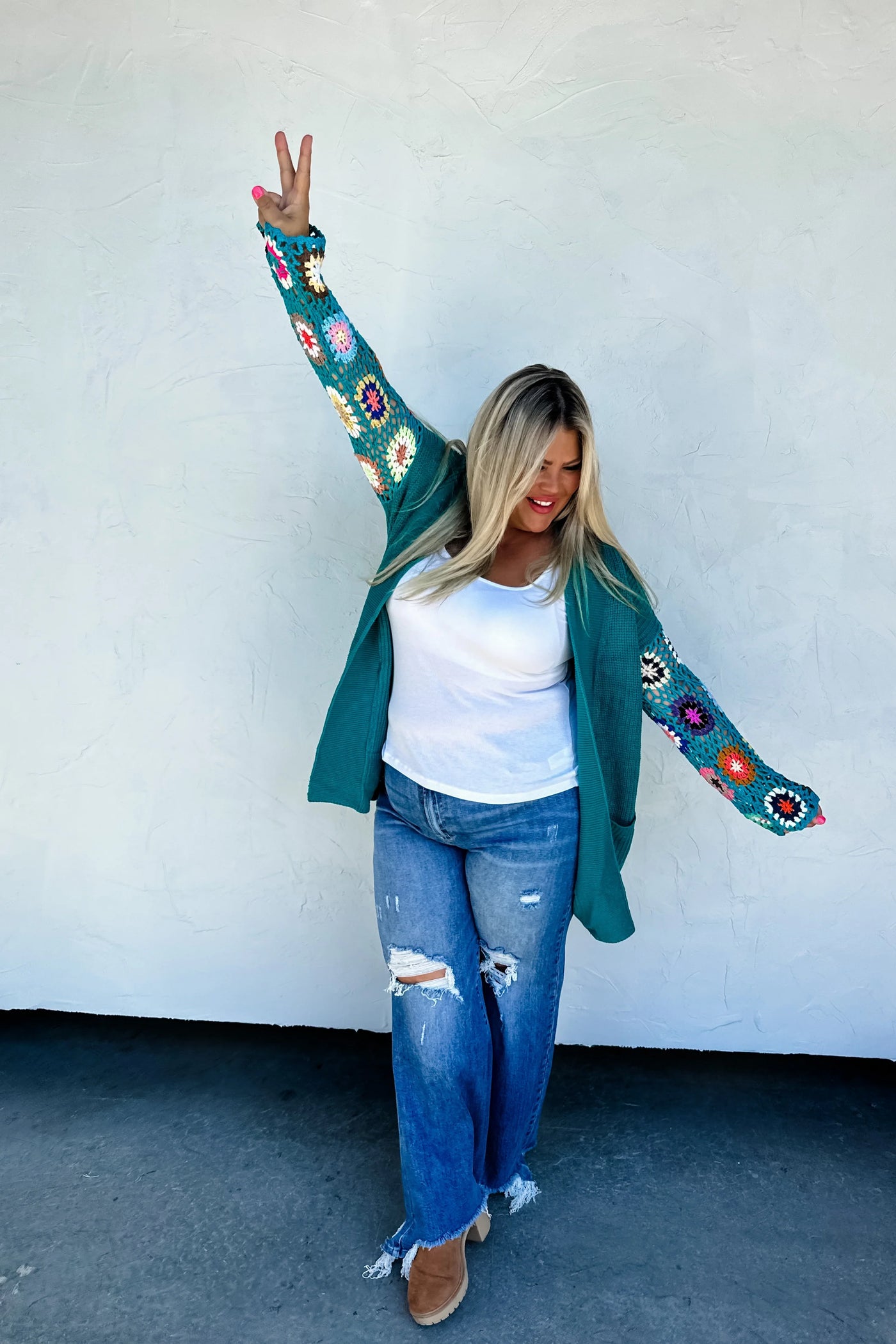 Teal Crochet Cardigan