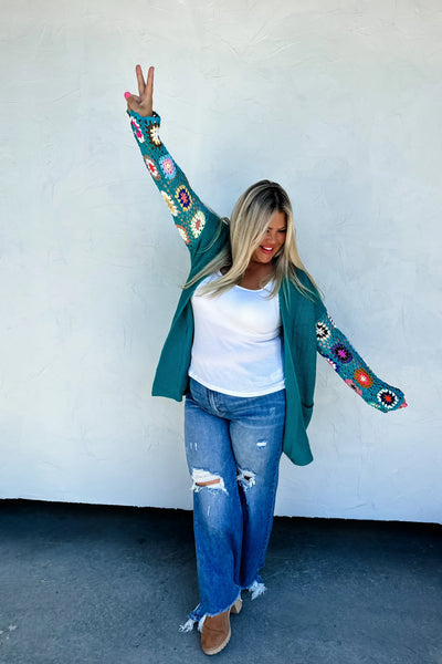 Teal Crochet Cardigan