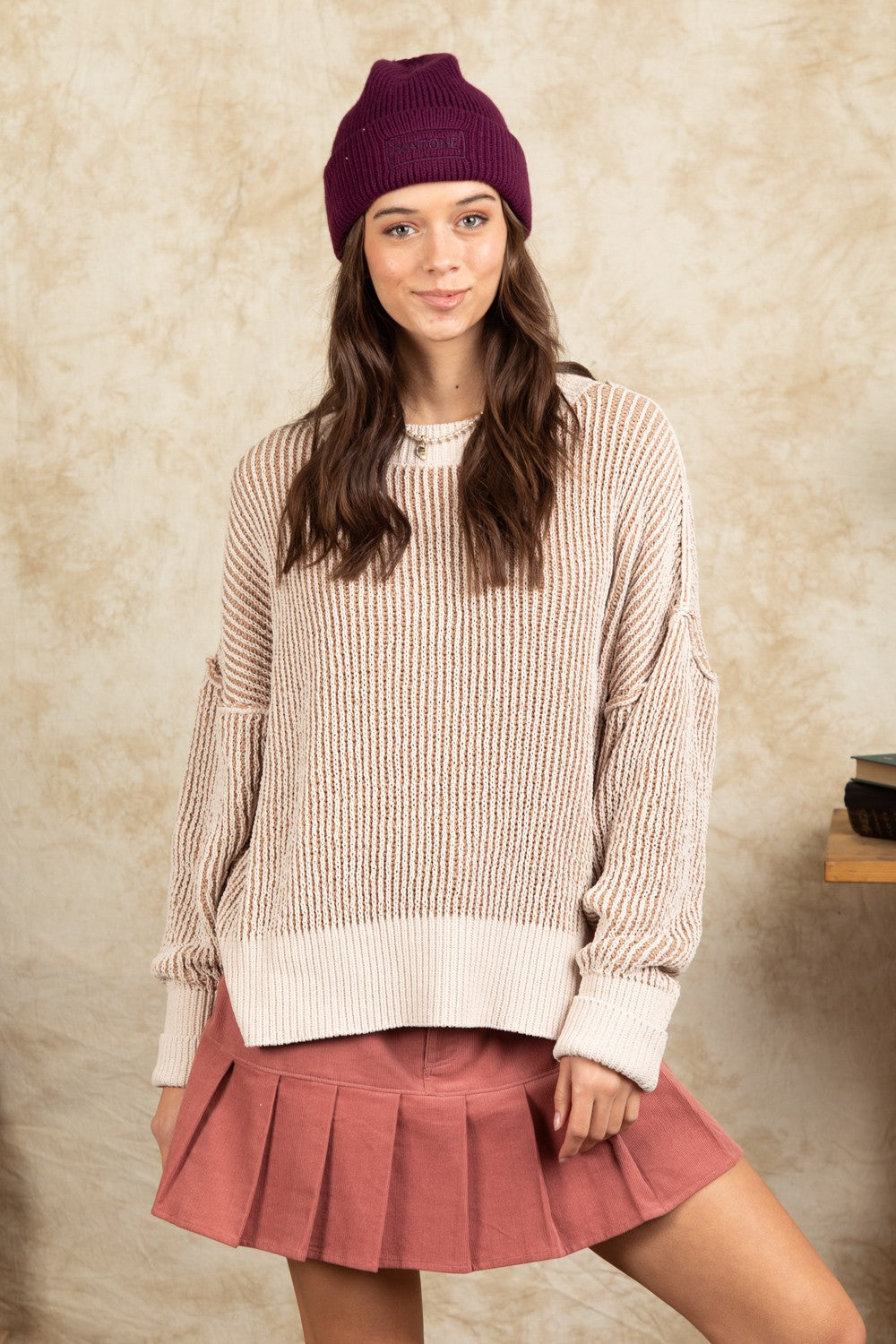 Two Tone Casual Knit Sweater