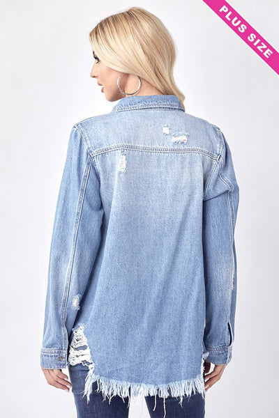 Curvy Distressed Denim Shirt