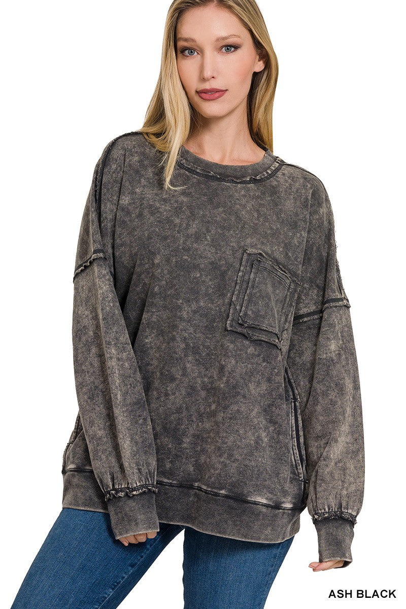 Zenana Acid Wash Pullover