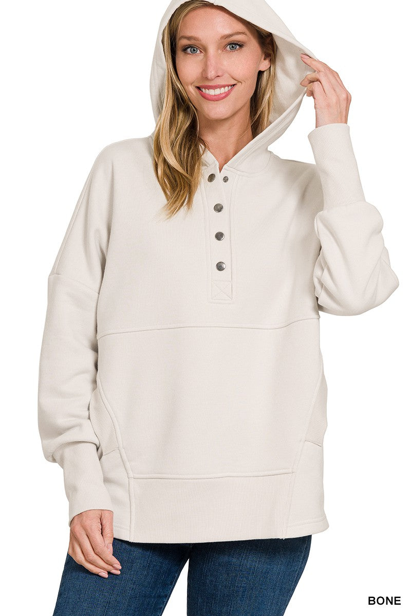 Zenana Bone Quarter Button Pullover