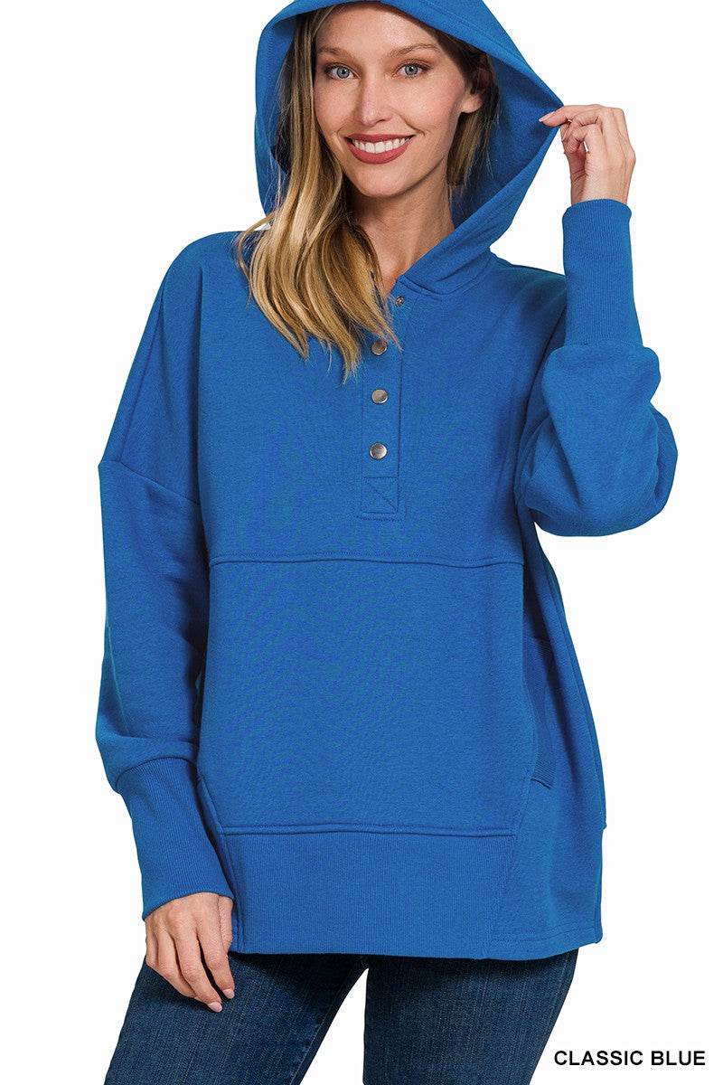 Zenana Classic Blue Quarter Button Pullover