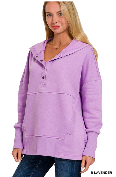 Zenana Half Button Hooded Pullover