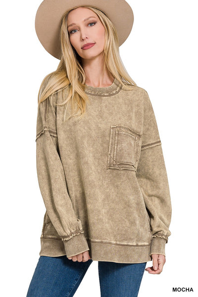 Zenana Acid Wash Pullover