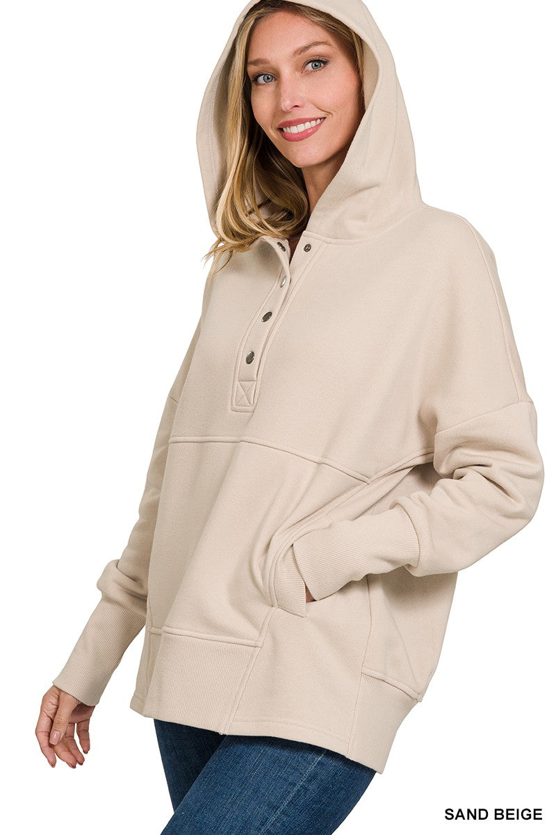 Zenana Sand Biege Quarter Button Pullover