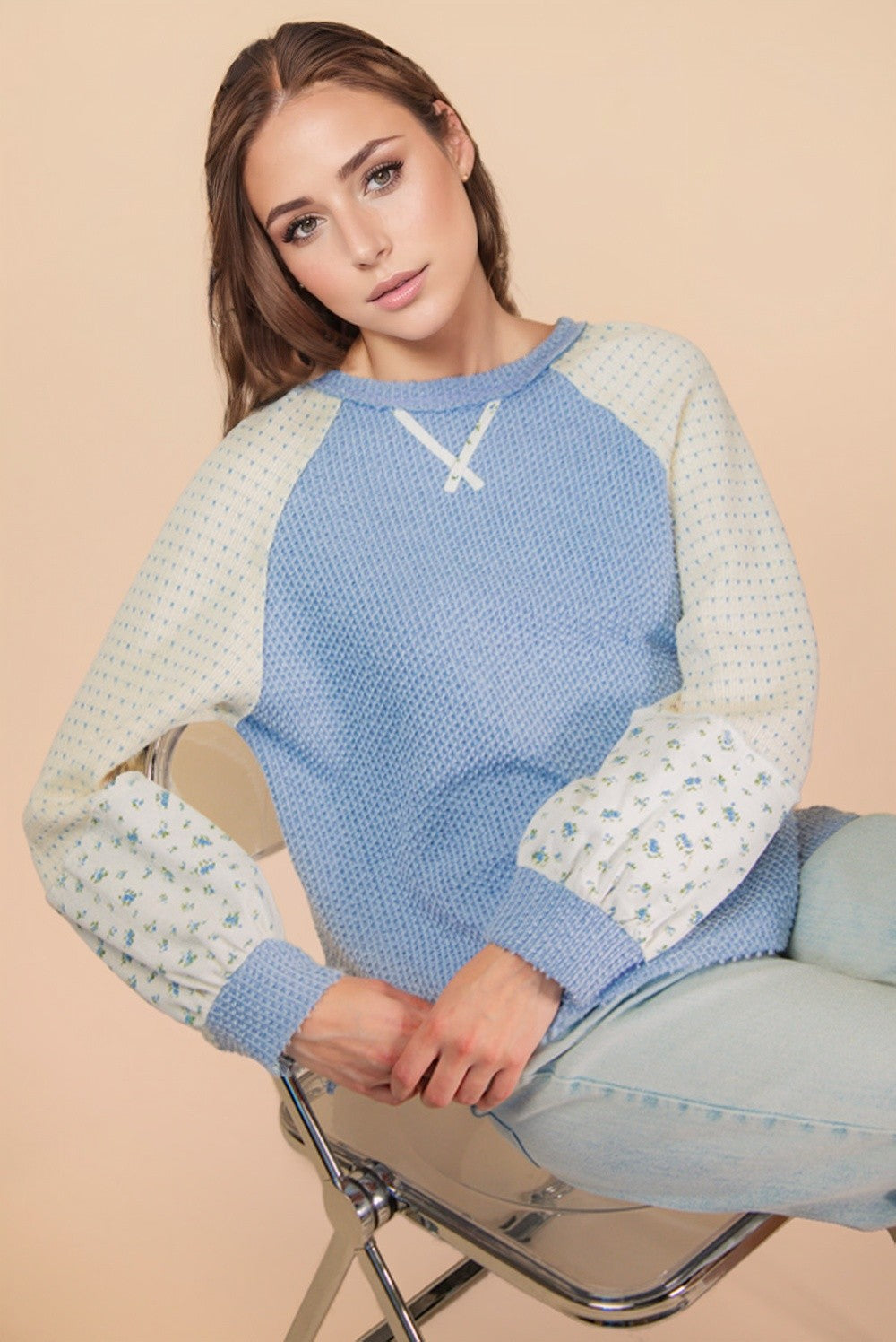 Textured Knit Floral Long Sleeve