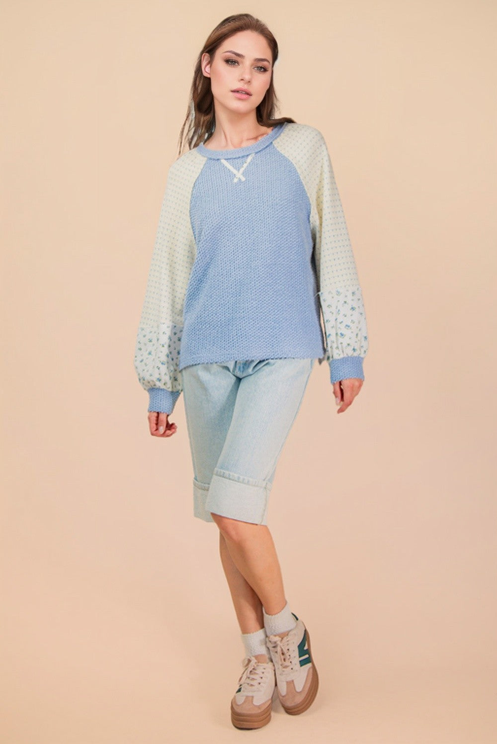 Textured Knit Floral Long Sleeve