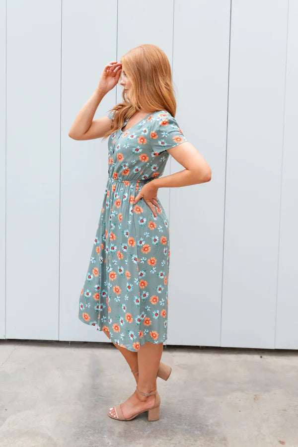 Retro Green Floral Dress