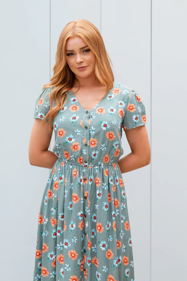 Retro Green Floral Dress