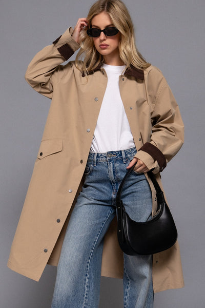 Contrast Collar Trench Coat