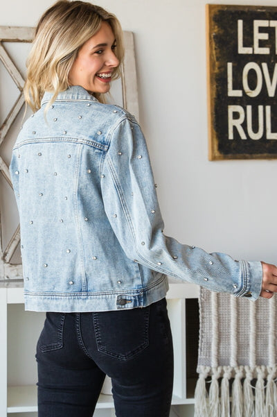 Rhinestone Stud Embellished Denim Jacket