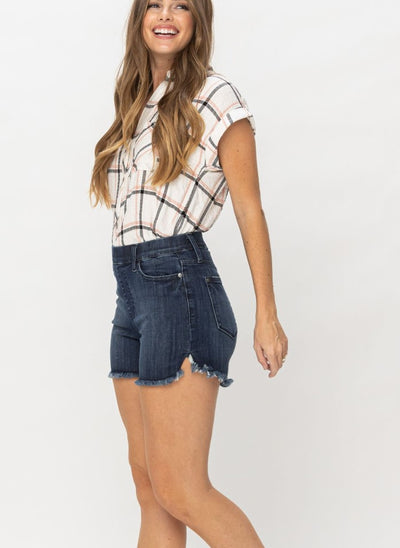 High Waist Pull Frayed Hem Shorts