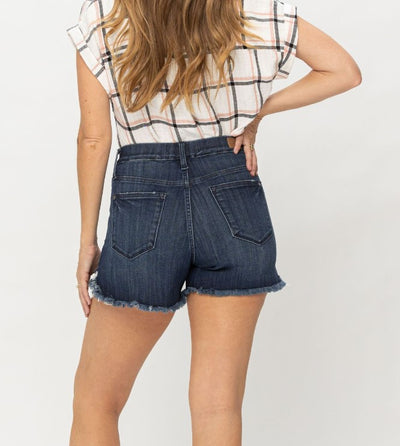 High Waist Pull Frayed Hem Shorts