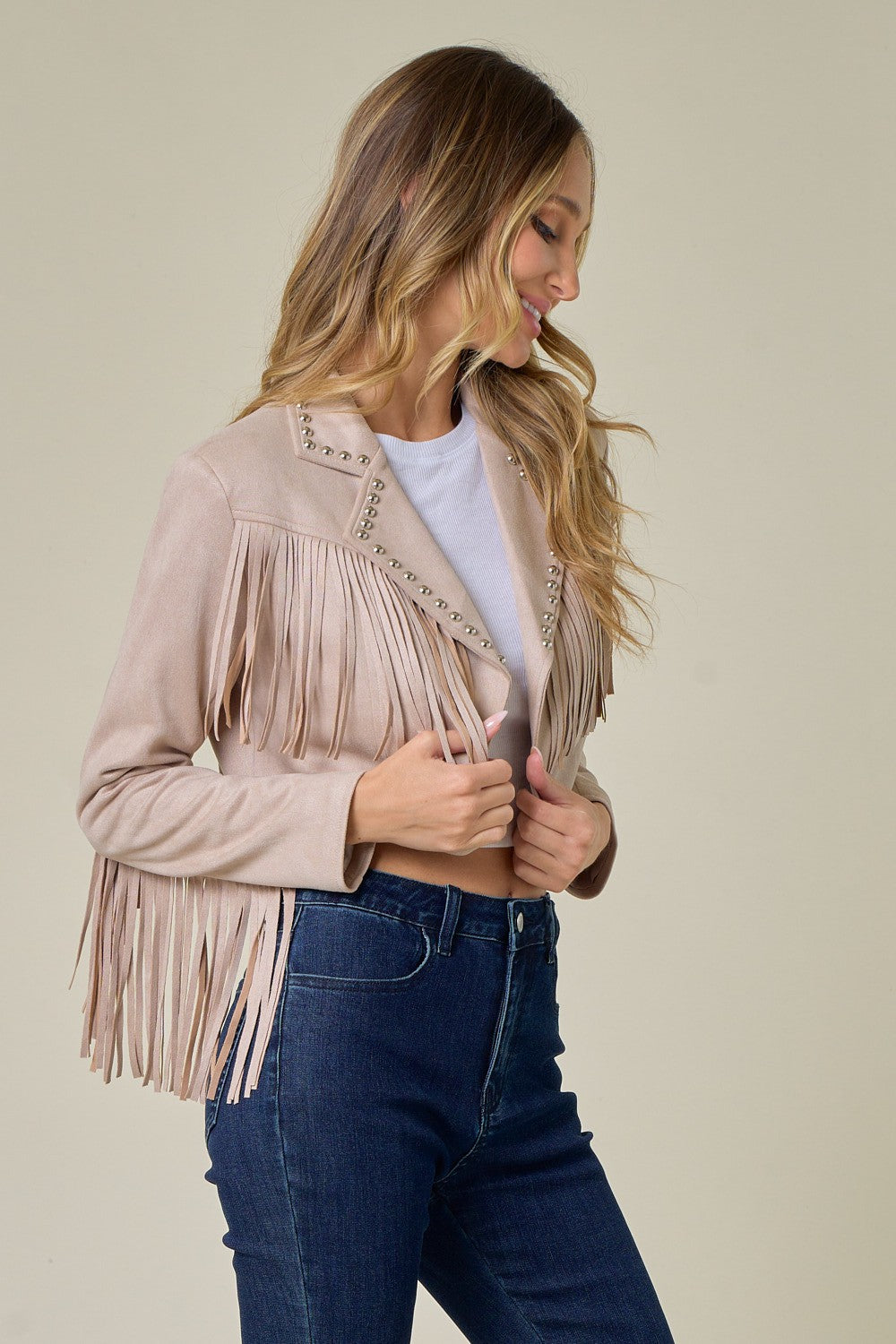 Suede Fringe Studded Jacket