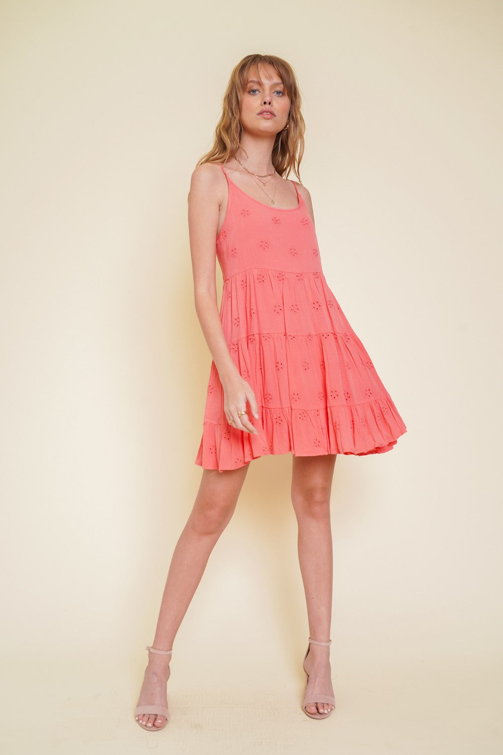 Tiered Coral Baby Doll Dress