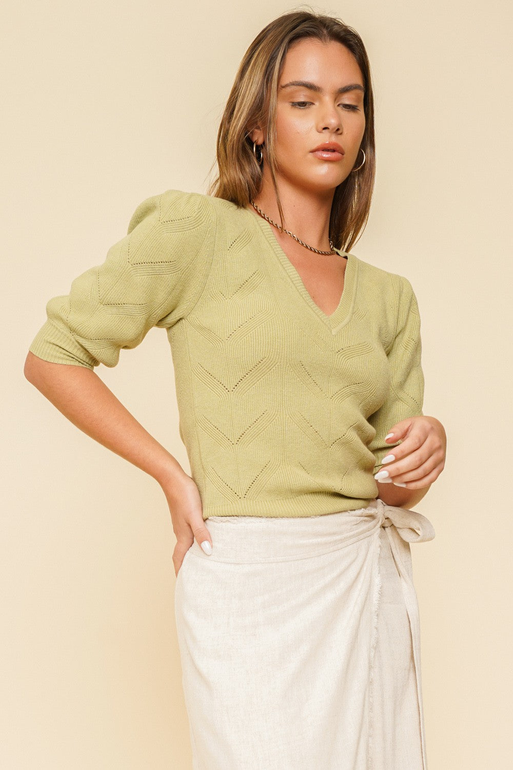 V Neck Volume Sleeve Top