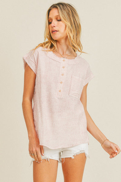 Henley Woven Pocket Top