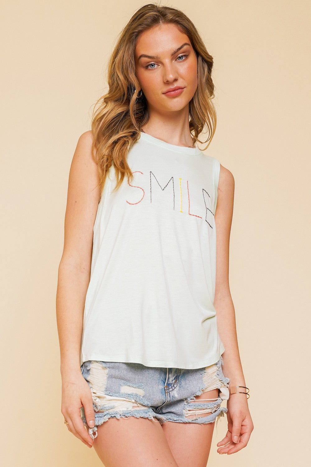 Smile Embroidered Tank