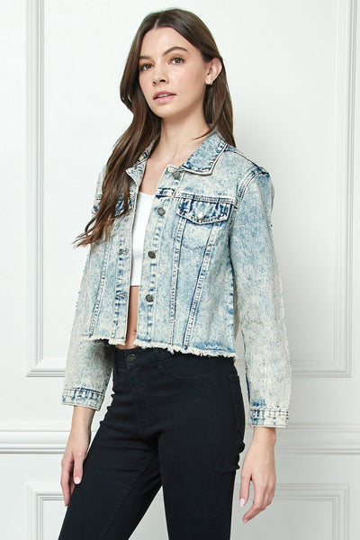 Sprinkle Rhinestone Cropped Denim Jacket