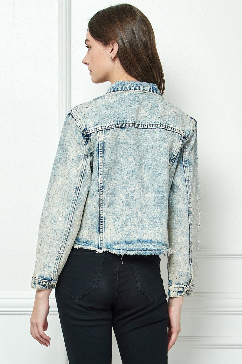 Sprinkle Rhinestone Cropped Denim Jacket