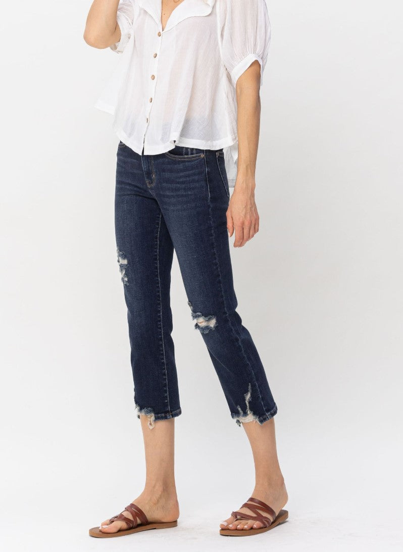 Judy Blue Mid Rise Dark Wash Capri