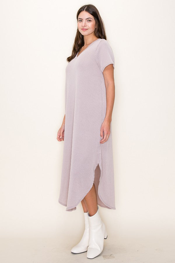 V-Neck Ribbed Maxi Dress