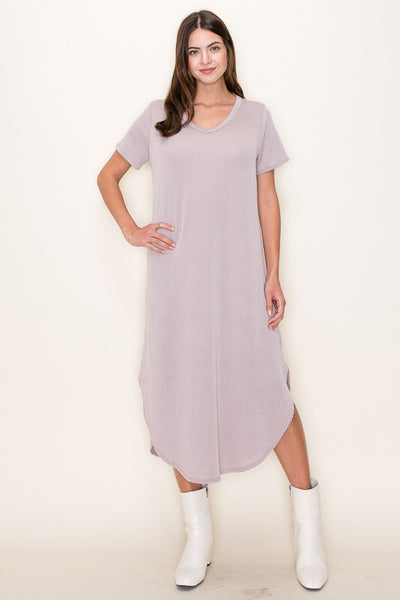 V-Neck Ribbed Maxi Dress