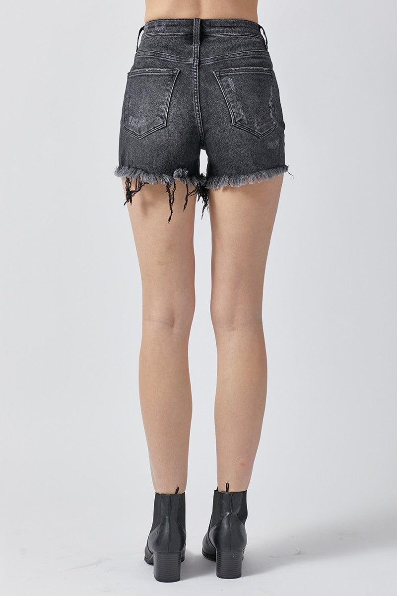 Black High Rise Distressed Shorts