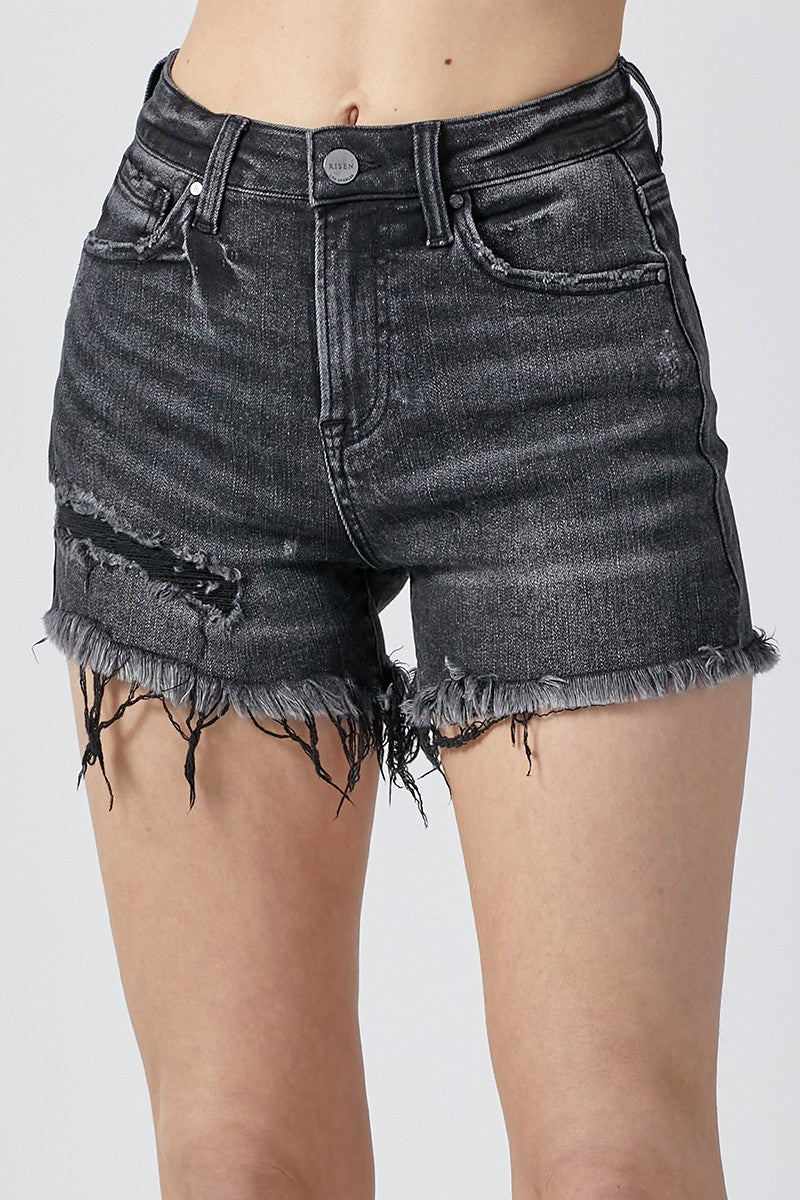 Black High Rise Distressed Shorts